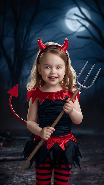 young girl dressed up in devil costume