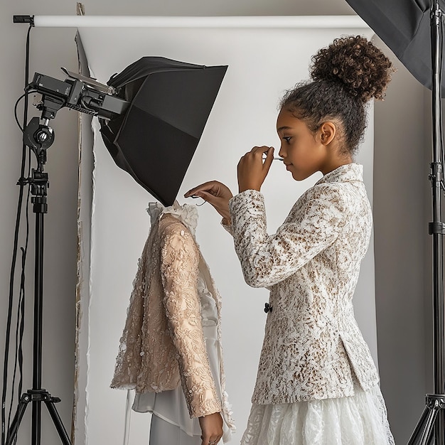 Young Girl Dressing a Model for a Photoshoot