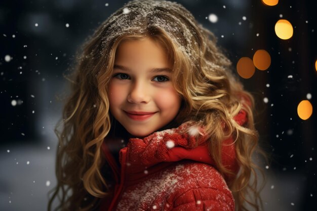 A Young Girl Embraces the Magic of Christmas Her Eyelashes Sparkling with Freshly Fallen Snowflakes