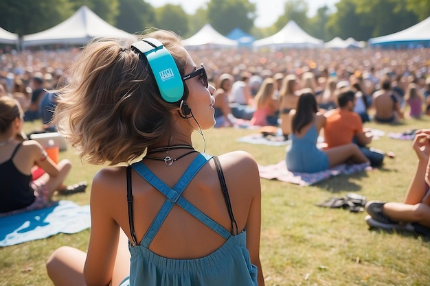 Photo young girl enjoying summer music festival