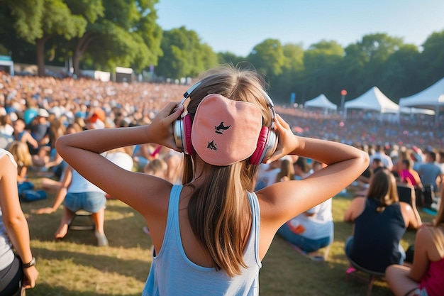 Photo young girl enjoying summer music festival