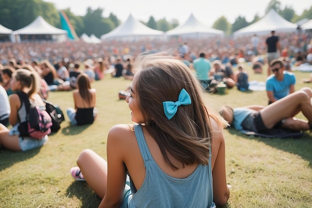 Photo young girl enjoying summer music festival