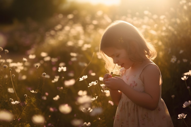 A young girl in a field of flowers