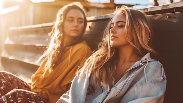 Young girl friends posing together