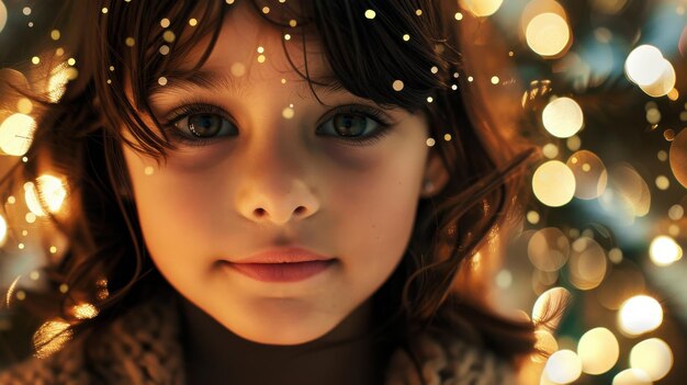 Photo young girl gazing at christmas lights