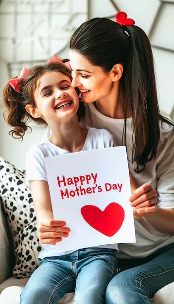 A Young Girl Giving Her Mother a Happy Mother39s Day Card