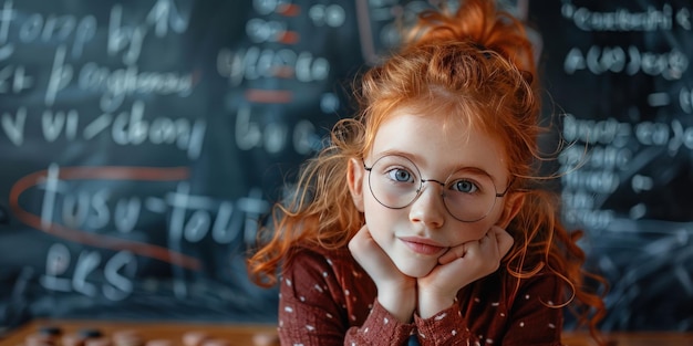 Young Girl in Glasses Looking at Camera in Classroom