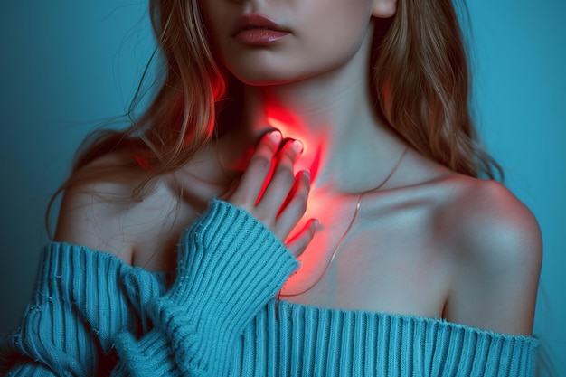 A young girl has a sore throat Thyroid problems