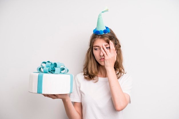 Young girl holding a birthday cake