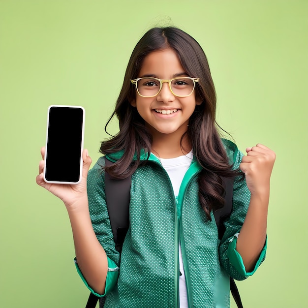 A young girl holding mobile for promotion