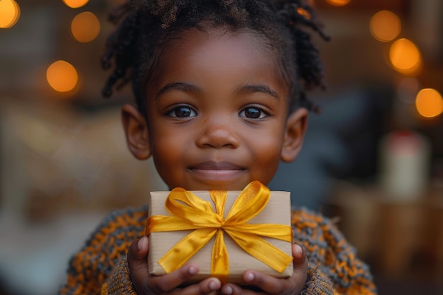 Young Girl Holding Present Box With Yellow Bow