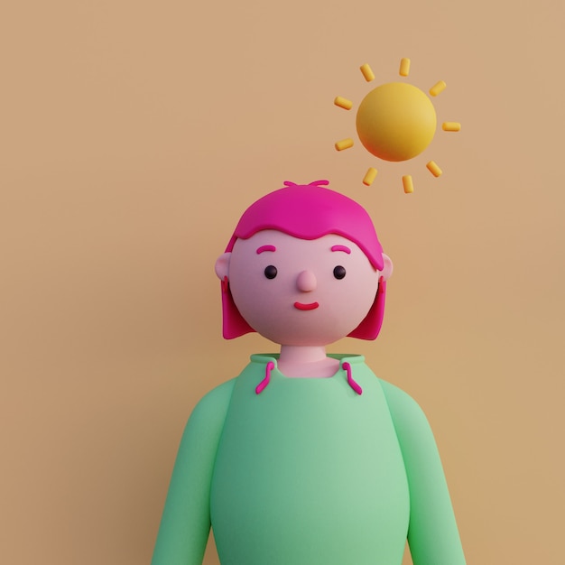 Young girl in hoodie with pink short hair Young girl avatar in minimal art style Bright portrait of a cartoon girl character 3D rendering