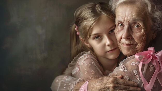 Photo a young girl hugging an older woman with her arm around her