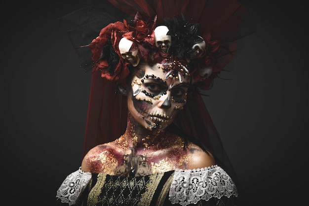 Young girl in the image of Santa Muerte