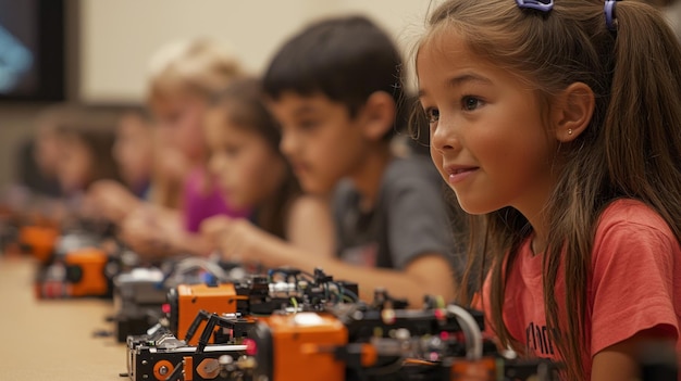 A young girl is focused on learning about robotics and STEM while participating in a hands on work