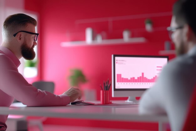 Photo a young girl is looking at a computer screen with a graph on it