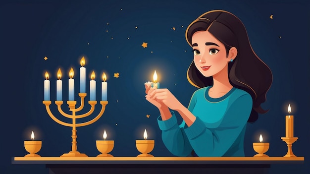 Young Girl Lighting Menorah for Hanukkah A Beautiful Tradition