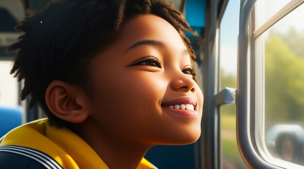 a young girl looking out a window with her eyes closed