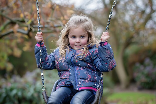 Photo a young girl playing on the swing set of an garden