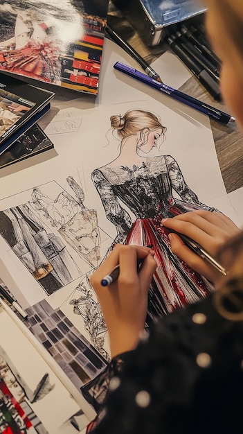 Young Girl Practicing Fashion Illustration