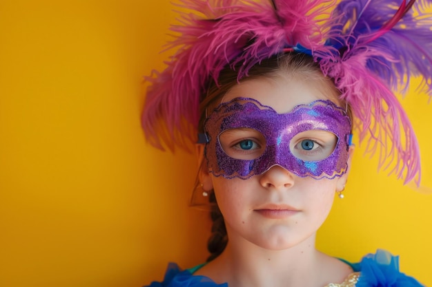 Young Girl in Purple Feathered Mask