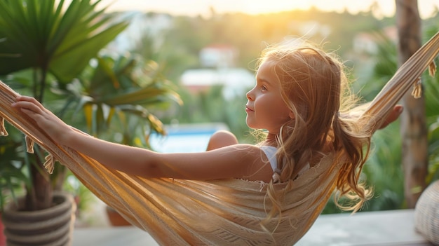 Photo young girl relaxing in hammock