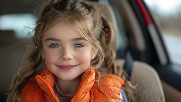 Young Girl Sitting in Back Seat of Car