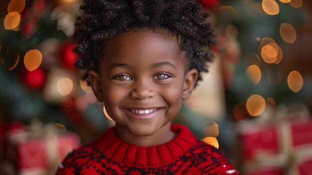 Young Girl Smiling by Christmas Tree