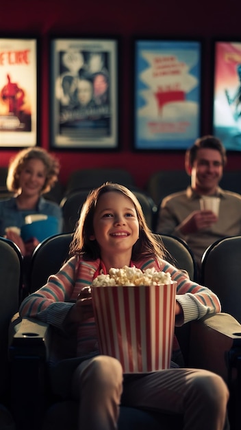 Young girl spending weekend in movie theater