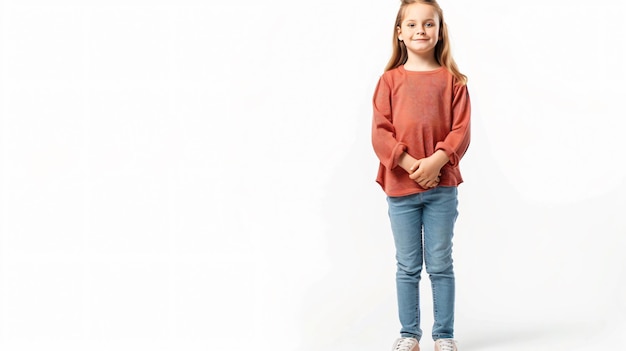 Photo young girl standing on white background isolated