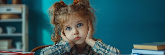 Photo young girl unhappy about studying