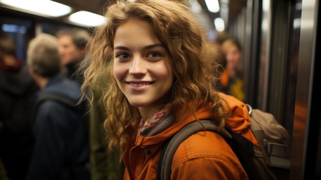 Young girl using public transport