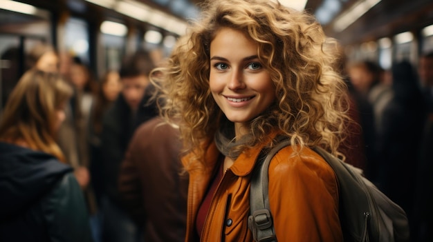 Young girl using public transport