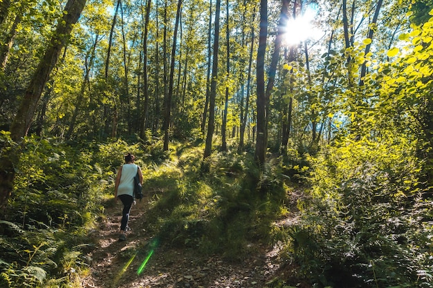 Young girl visiting the Listorreta natural park in the town of Errenteria