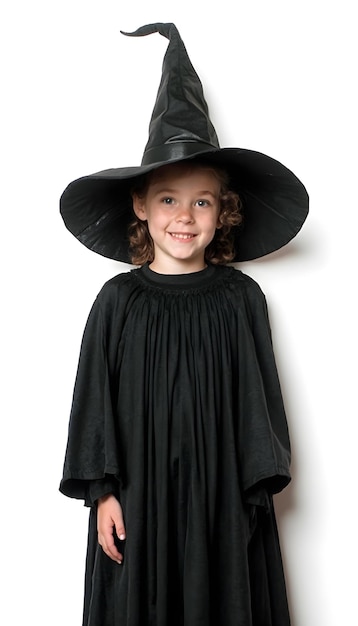 a young girl wearing a black hat and a black hat