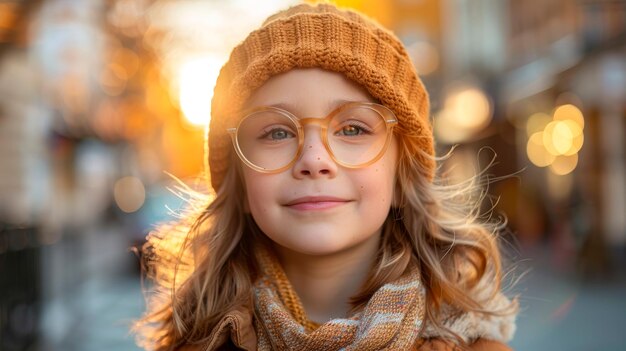 Young Girl Wearing Glasses and Hat Generative AI