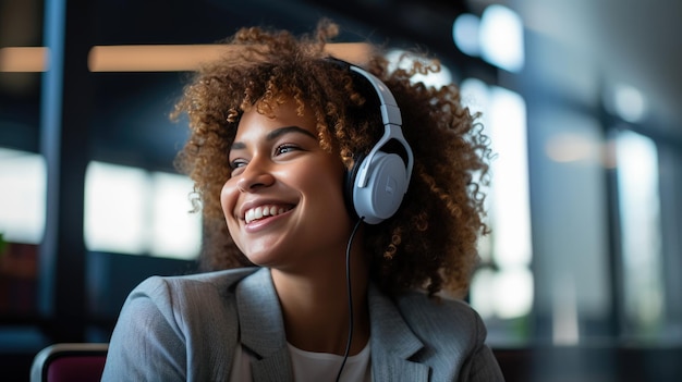 Young girl wearing headphones enjoying music