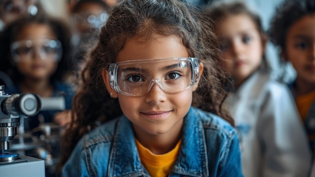 Young Girl Wearing Safety Glasses in STEM Class