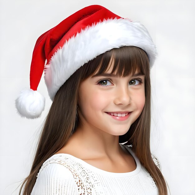 Photo a young girl wearing a santa hat with a white background