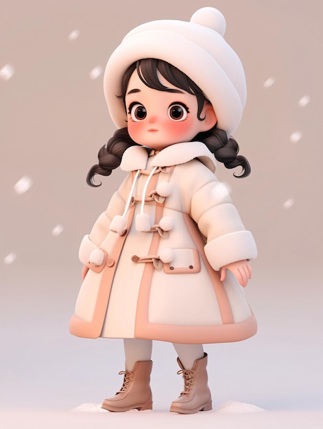 Young girl in winter fashion winter trend IP blind box 3d concept illustration