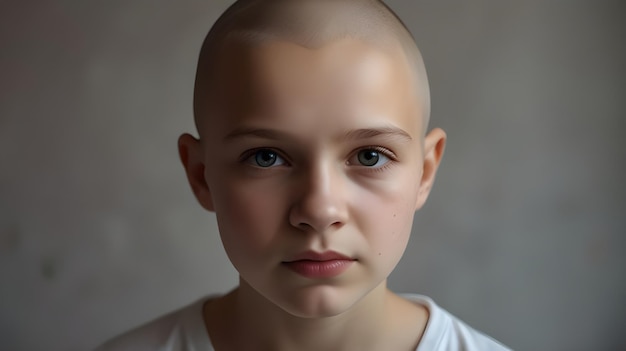 Photo a young girl with a bald head cancer patient