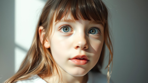 Young Girl with Blue Eyes Looking Up