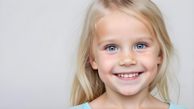 a young girl with blue eyes and a smile