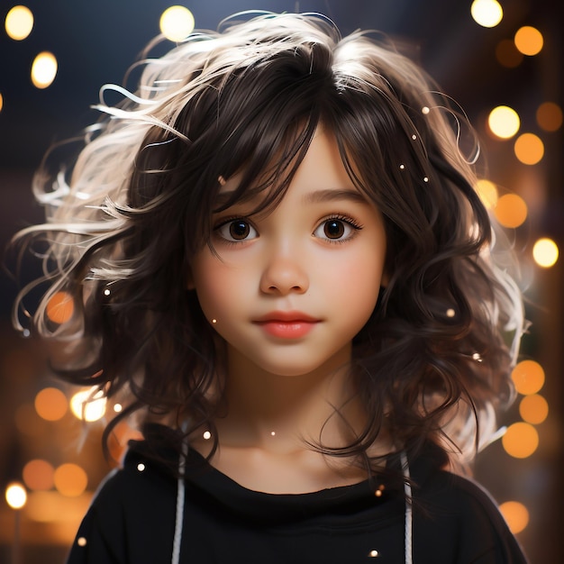 young girl with cute hair in the style of realistic lighting kawaii AI generated