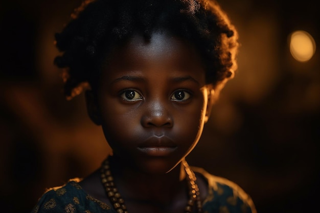 A young girl with a dark background and the word love on her face