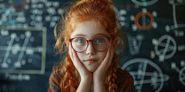 Young Girl with Glasses in a Classroom