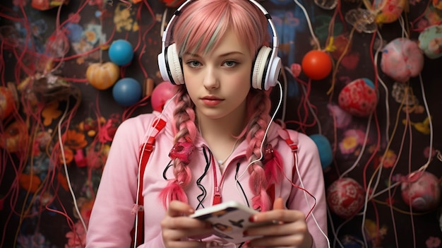 young girl with headphone HD wallpaper photographic image