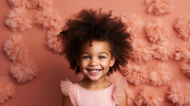 A young girl with a pink background