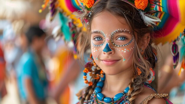 Young girl with skull makeup at day of the dead celebration