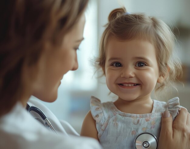 Photo a young girl with a stethoscope on her neck